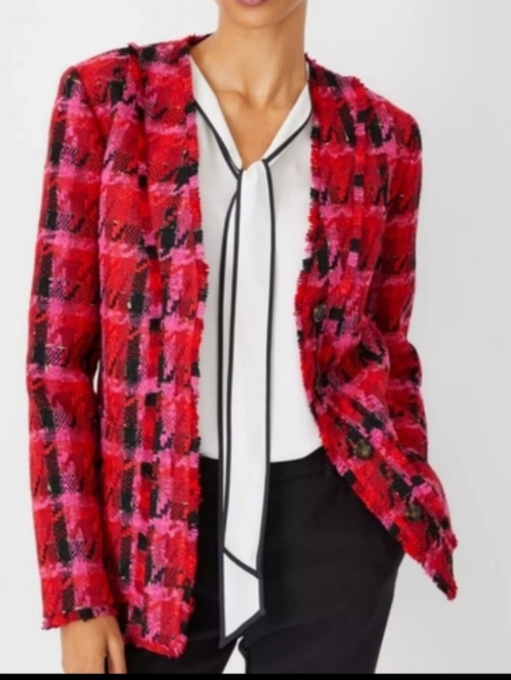 NEW ANN TAYLOR $189 PINK MULTI HOUNDSTOOTH TWEED Preppy Career JACKET NWT SZ 2p